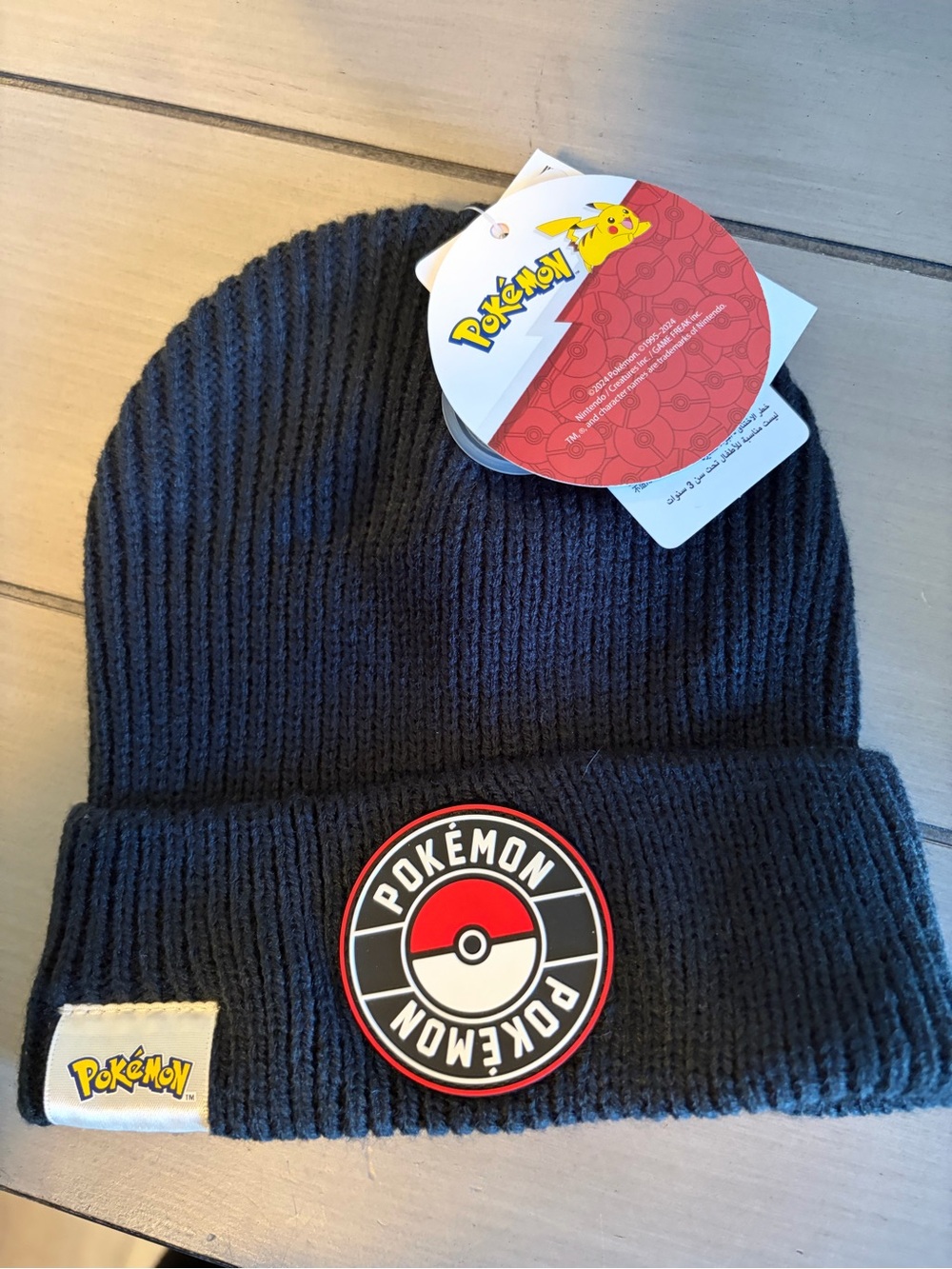 Pokémon Kids Black Knit Beanie with Poké Ball Patch